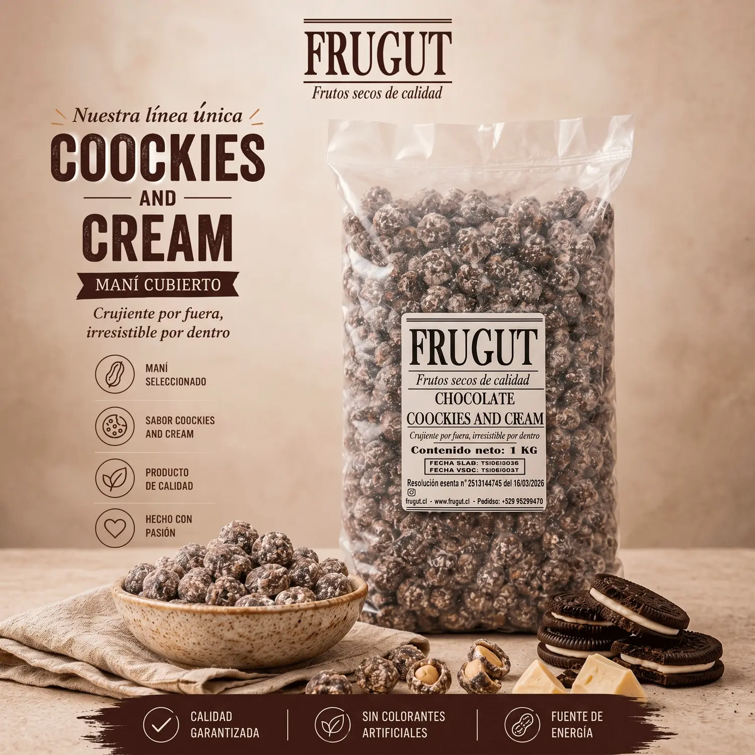 confitado-cookies-cream Maní confitado chocolate cookies and cream - Imagen 1